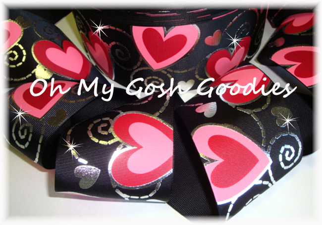 valentine ribbon, grosgrain ribbon, conversation heart ribbon, funky  valentine, funky valentine ribbon, funky zebra valentine, zebra valentine,  oh my gosh goodies, designer grosgrain, valentine candy ribbon