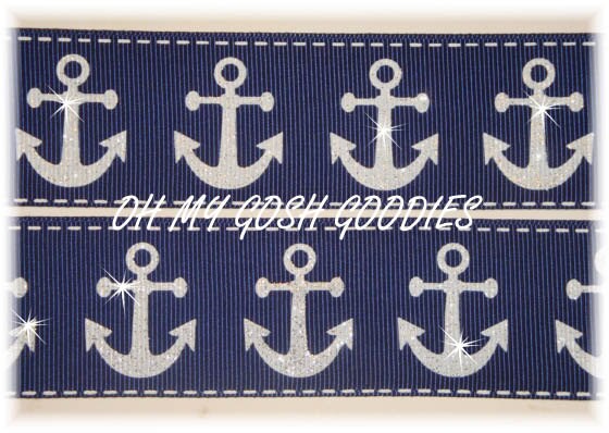 1.5 OOAK GLITTER ANCHORS NAVY - 6 1/2 REMNANT YARDS