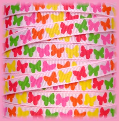 LAST 1 - 30  YARD ROLL SALE - 3/8 OOAK SOCIAL BUTTERFLY BABIES PINK