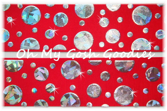 LAST 1 - 3" CRACKLE DOTS SILVER HOLOGRAM RED - 3 YARDS