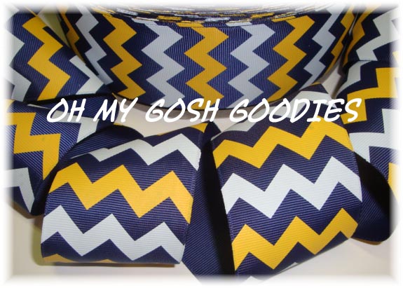 2 1/4 OOAK NAVY GOLD WHITE CHEVRON  -  3 YARDS