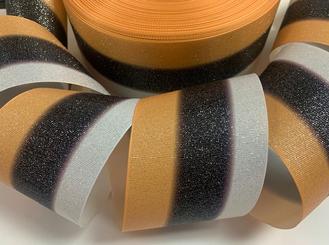 3" TRIPLE STRIPE GLITTER GOLD BLACK WHITE SAINTS  - 5 YARDS